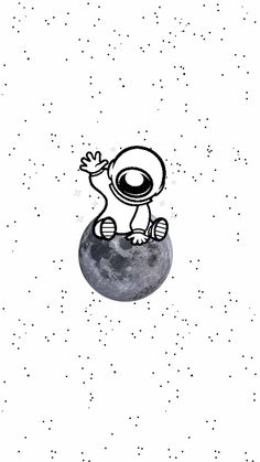 a black and white drawing of a cartoon character sitting on top of the moon with his eyes closed