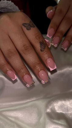 Short French, French Tip Acrylic Nails, Simple Acrylic Nails, Short Square Acrylic Nails, Acrylic Nails Coffin Pink