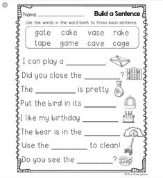 worksheet with words and pictures to help students learn how to read the sentence