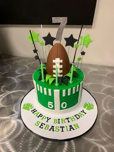 a football themed birthday cake for a seven year old