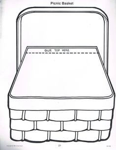 a drawing of a picnic basket with instructions for cutting out the top and bottom part