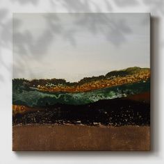 an abstract painting with green and brown colors