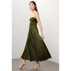 Green satin (100% Recycled Polyester). A-line. Sleeveless. Sweetheart. Back zipper closure. 55.5" from shoulder to hemline. Imported. Gold Collar Necklace, Strappy Shoes, Belle Dress, Gold Collar, Rent The Runway, Event Rentals, Closet Designs, Green Satin, Formal Looks