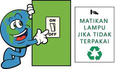 a cartoon earth character leaning on a light switch with the words on off written below it