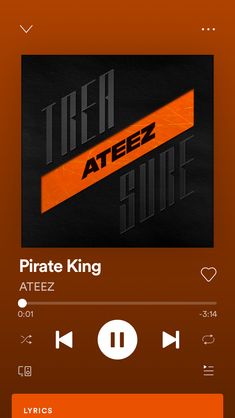 an orange and black music player with the words treat ateez on it's screen