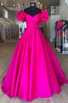 Flower Sleeves, Dress Blue Long, Party Dress Blue, Ruffle Prom Dress, Prom Dresses Long Pink, Long Formal Dress, Spaghetti Strap Prom Dress, Satin Evening Dresses, Color Fuchsia