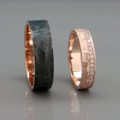 two wedding bands with diamonds on them