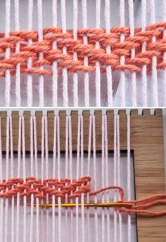 two pictures showing the process of weaving fabric