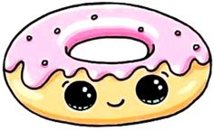 a cartoon donut with pink icing and sprinkles on it's face