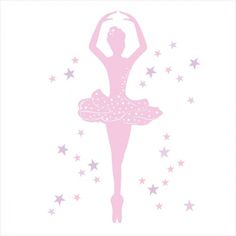 a pink ballerina silhouette with stars in the background