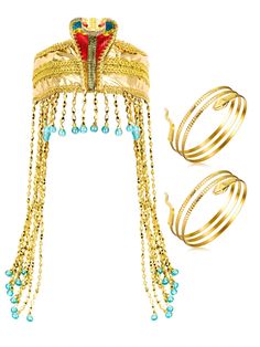 PRICES MAY VARY. Nice combinations: you will receive 2 pieces of metal snake arm cuffs in gold, 1 piece of women gold Egyptian headpiece with beautiful bead, can be nicely matched with your different styles of outfit, which will be a delicate addition to your whole dress up Eye-catching design: these clothing accessories use Egyptian theme elements, the arm cuffs are designed into swirling snake patterns, like twisted snakes around the arms, the headdress is also decorated with cobra patterns, v Egyptian Cake, Egyptian Headpiece, Egyptian Party, Egyptian Accessories, Egyptian Theme, Metal Snake, Beaded Headpiece, Egyptian Women, Arm Cuffs