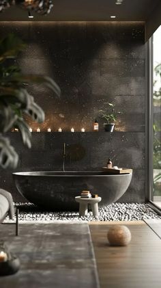 a large bath tub sitting next to a window