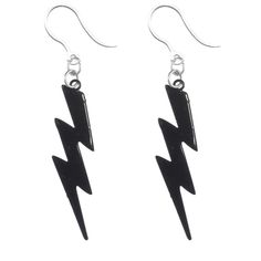 Take your earring game to the next level with our Lightning Bolt Earrings (Dangles)! Made with hypoallergenic plastic hooks, even the most sensitive ears can rock these stormy accessories. Don't miss out on this electrifying fashion statement! Earring length: 51mm Thunder Earrings, Bolt Earrings, Lighting Bolt Earring, Lightnight Bolt Earrings Big, Lightning Bolt Accessories, Lightning Bolt Earrings Dangle, Lightning Bolt Earrings, Black Earrings Dangle, Plastic Hooks