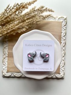 Elephant Clay Earrings, Handmade Novelty Plug Earrings For Gift, Gray Ear Wire Earrings For Gift, Cute Hypoallergenic Polymer Clay Earrings, Hypoallergenic Clay Earrings Gift, Whimsical Polymer Clay Hypoallergenic Earrings, Elephant Clay, Polymer Clay Elephant, Elephant Earrings Studs