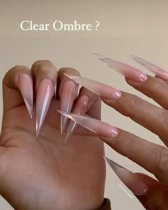 #nailsideas French Tip Chrome Acrylic Nails, Clear Ombre Acrylic Nails, Chrome Toe Nails Designs, Clear Acrylic Nail Designs, Clear Ombre Nails, Doing Acrylic Nails, Nail Salon At Home, Stilleto Nails Designs, Acrylic Toe Nails