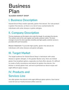 the business plan is shown in blue and white