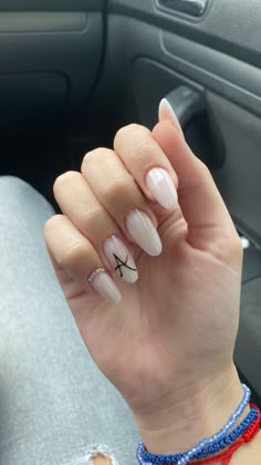 Oval Acrylic Nails With Initial, Nails With His Initials Almond, Oval Nails With Initials, Subtle Initial Nails, Letter Nail Designs Initials Short, Short Nails With Letters Initials, Nails With F Initial, Short Nail Designs With Initials, Pink Nails With Letter