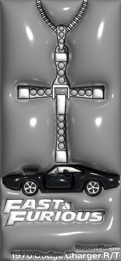 a black car with a cross on it and the words fast and fabulous written in white