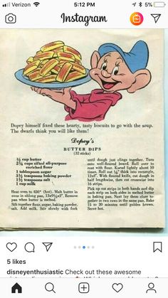 an old advertisement from the 1950's shows a cartoon character holding a plate of french fries