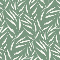 a green and white wallpaper with leaves