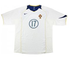 a white soccer jersey with the number 17 on it's chest and blue trim