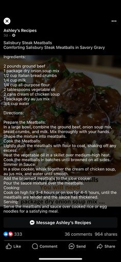 Salisbury Steak Meatballs, Gravy Ingredients, Salisbury Steak, Italian Bread, Onion Soup Mix, Onion Soup, Cream Of Chicken, Cream Of Chicken Soup, Shake It Off