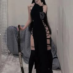 Celana Jogger Wanita, Black Grunge, Midi Dress Black, Halter Midi Dress, Gothic Dress, Grunge Fashion, Black Midi Dress, Women Dresses, Gotham