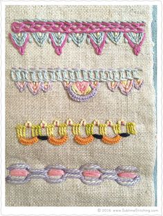 a close up of a piece of cloth with different types of stitchs on it