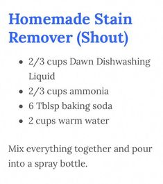 a recipe for homemade stain remover shot with instructions on how to use the bottle