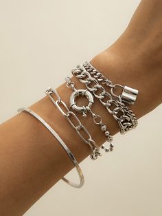 Original Cool Hip-Hop Chains Bracelet SILVER-One_size Neutral Jewelry, Hip Hop Chains, Bracelet Set Silver, Buckle Bracelet, Silver Chain Bracelet, Gold Bracelet Chain, Silver Accessories, Accessories Bracelets, Womens Jewelry Bracelets