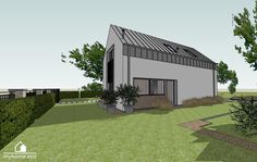 an artist's rendering of a small house in the middle of a garden area