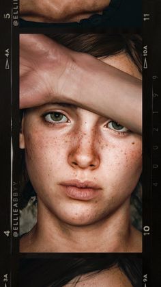 three different images of a woman's face with freckles on her skin