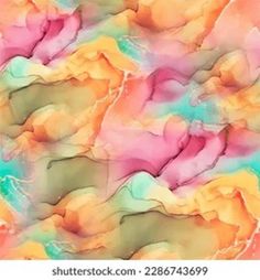 an abstract painting with pastel colors and watercolors on white paper, in the form of waves