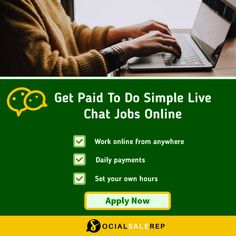 a person typing on a laptop with the text get paid to do simple live chat jobs online