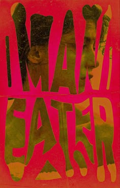 a man's face with the words mad eater in red and green on it