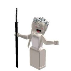 a lego figure holding a black pole and wearing a crown