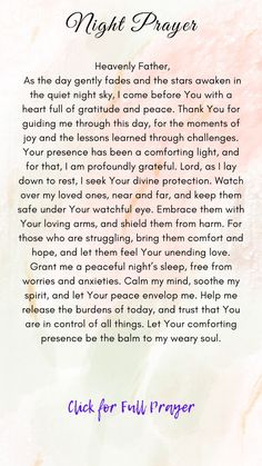 Night Prayer | Catholic Prayer #nightprayer Night Prayer Catholic, Prayer Before Sleep, Prayer To God, Prayer Catholic, Blessed Night, Healing Prayer, Evening Prayer, Night Prayer, Bed Time