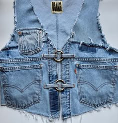 Denim vest vintage rework hardware o ring Levi orange tab light wash Jeans Remake Diy Ideas, Denim Rework Ideas, Upcycle Clothes Ideas, Denim Diy Upcycling, Denim Upcycle Diy, Diy Denim Vest, Rework Denim, Denim Vest Top