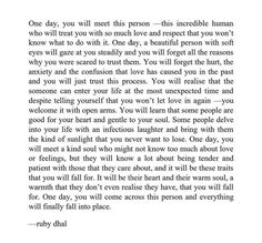 an open page with the words, one day you'll meet this person