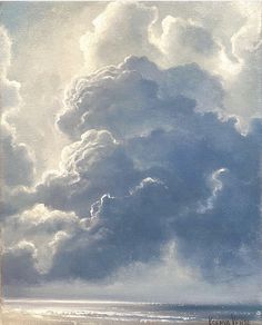 an oil painting of clouds over the ocean