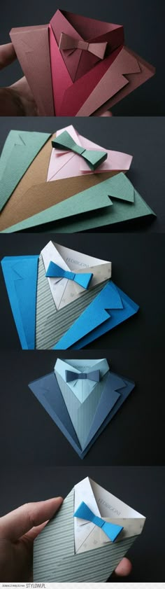 folded origami pieces in different colors and shapes