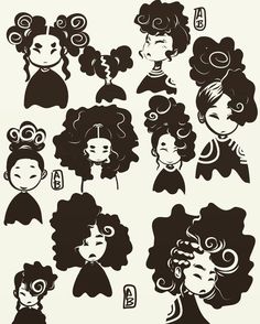 various silhouettes of women with curly hair and different hairstyles, including one woman's head