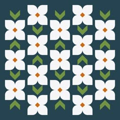 an abstract pattern with white flowers and green leaves