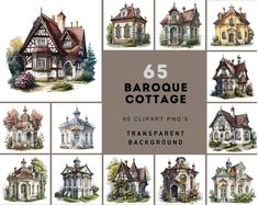 the different types of houses are shown in this image with text that reads, 65 unique cottage