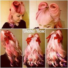 Pretty! How To Victory Rolls, Spit Curls, Ribbons Hairstyle, Hairstyles Bandana, Easy Vintage Hairstyles, Rockabilly Hairstyles, Goddess Hair