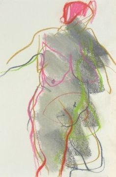 an abstract drawing of a woman in pink and green