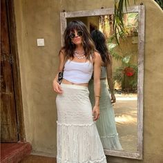 New Without Tags, Size Large Maxi Skirt, Lace With A Sheer Lining. Side Zipper Bought Off 12th Tribe Cheap Lace Skirt, Cheap Lace Summer Skirt, Cheap Lace Skirt For Summer, White Lace Maxi Skirt, Pizza Bianca, Lace Maxi Skirt, White Maxi Skirt, Scoop Neck Crop Top, White Lace Maxi