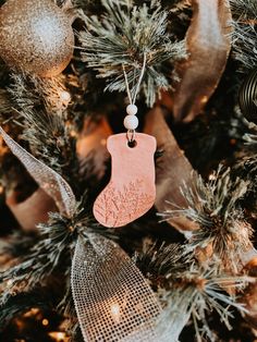 Terracotta Clay Textured Stocking Ornament with Wooden Beads | Clay Gift Tag Fragile Set of 6 Available in Etsy Shop Terracotta Christmas, Clay Gift Tags, Girls Night Crafts, Beads Clay, Clay Christmas, Christmas Clay, Terracotta Clay, Clay Texture, Stocking Ornament