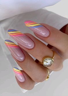 Summer Nails 2023 Color Trends | Summer Nails Nail Art Stripes, Striped Nails, Fancy Nails, Nail Arts, Cute Acrylic Nails, French Manicure, Trendy Nails