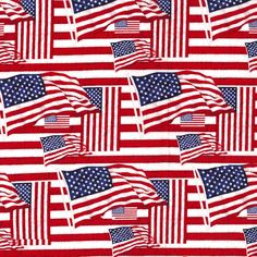 an american flag pattern is shown in red, white and blue fabric with small flags on it